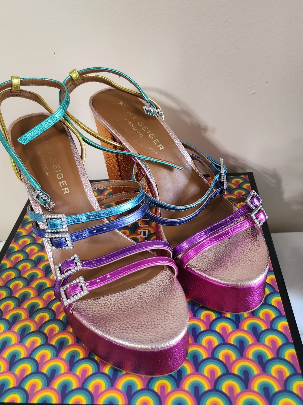Kurt Geiger Women's Metallic Rainbow Platform Sandals - Pink & Multicolor